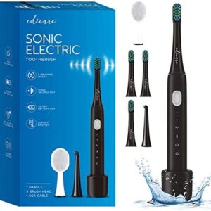 Edicare, Cepillo Dientes Electrico, Sonico, 5 Cabezales, Cargador USB, IPX7 Impermeable, 5
