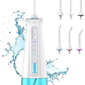TUREWELL Irrigador oral inalámbrico, 300 ml, impermeable con 3 modos recargable por USB,