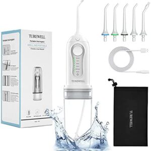 TUREWELL Irrigador Dental, Irrigador Bucal Portatil con 6 Modos y 3 Boquillas, IPX7