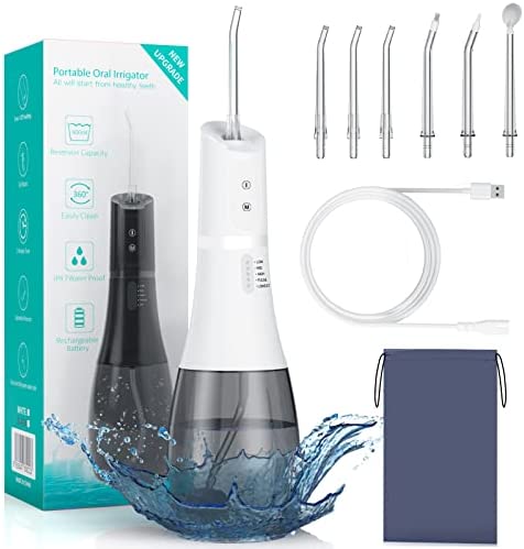 Irrigador Bucal Portatil Profesional,Sanpintech Irrigador Dental con 6 Boquillas 5 Modos,