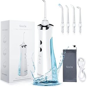 Gealm - Hilo dental- Limpiador dental portátil con 3 modos, 4 puntas de chorro, hilo