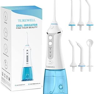 TUREWELL Irrigadores Bucales,Irrigador Dental Portatil con 5 Boquillas 3 Modos, IPX7
