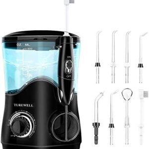 TUREWELL Irrigador Dental, Irrigador Bucal Professionale con 8 Boquillas Multifuncionales,