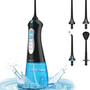 TUREWELL Irrigador Dental, Irrigador Bucal Portatil con 3 Modos y 4 Boquillas, 300ML Water