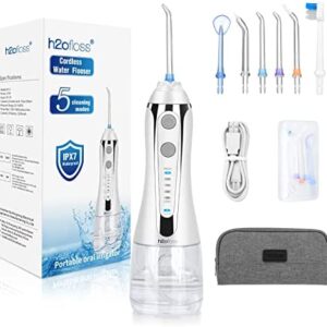 Irrigador Bucal Portatil, h2ofloss Irrigador Dental con 6 Boquillas 5 Modos 300ml, USB