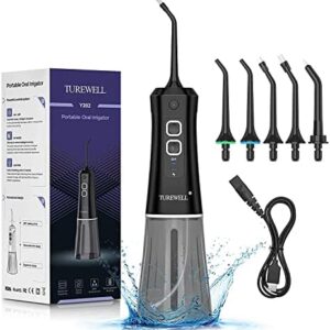 TUREWELL Irrigador Dental, Irrigador Bucal Profesional con 5 Boquillas Multifuncionales,