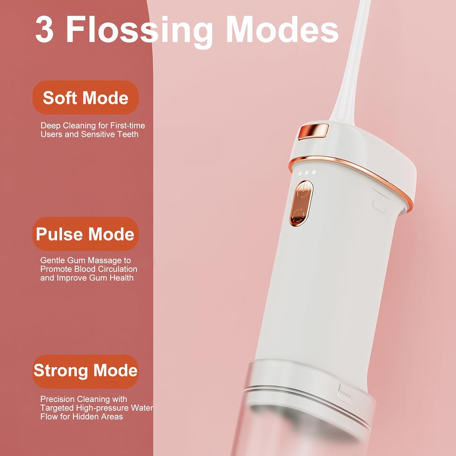 FIRE BULL Irrigador Bucal, Limpiador Dental Eléctrico Portátil con 3 Modos de Limpieza, - Imagen 3