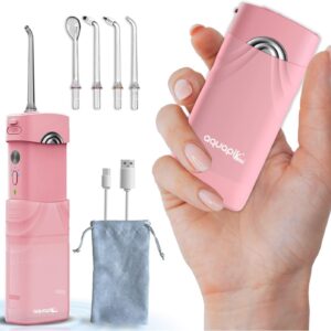 Aquapik Mini, Irrigador Dental Portátil e Inalámbrico. Incluye 4 Boquillas, Recargable,
