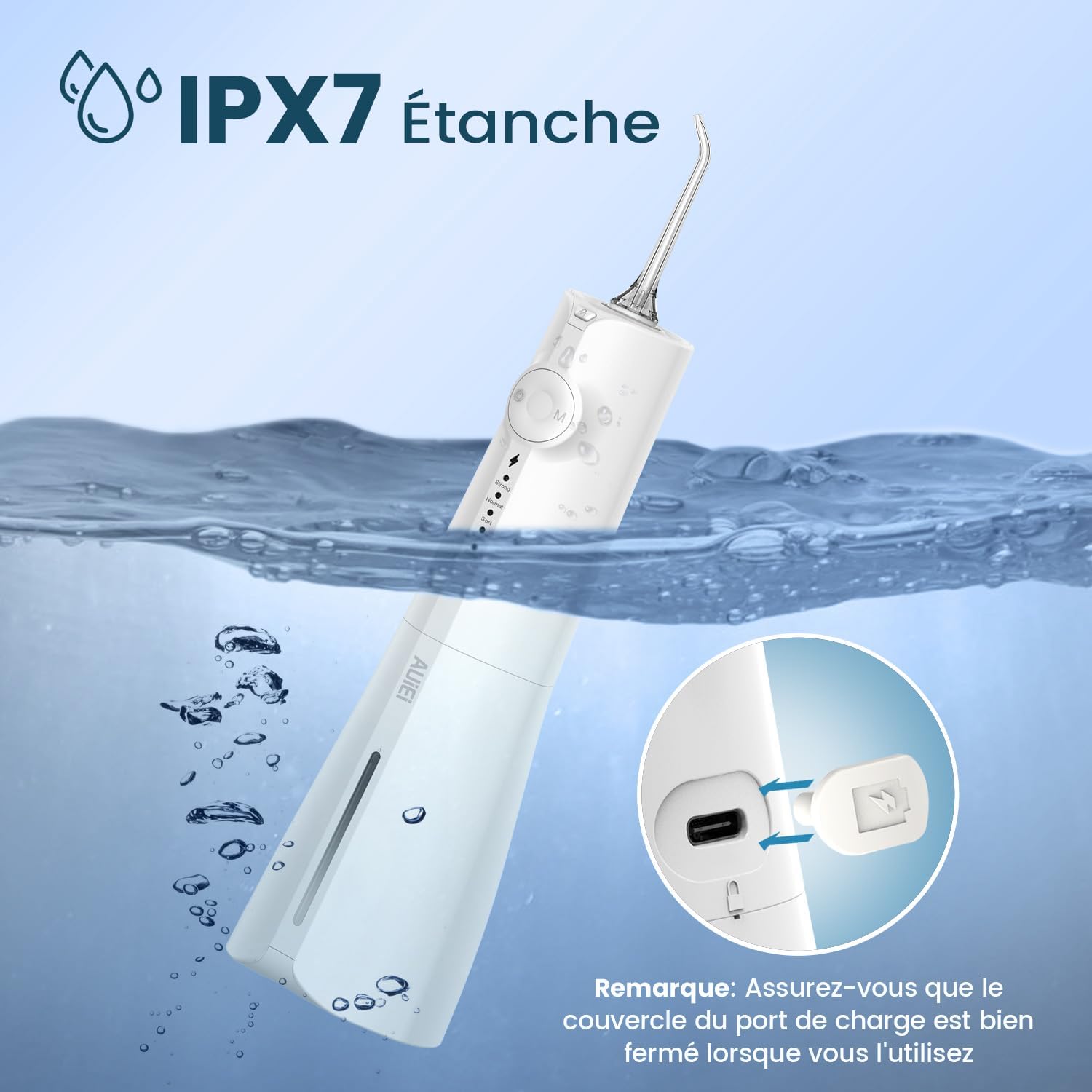 AUIEI Jet Dental Hydropulsor Portable Water Flosser, irrigador oral 5 modos y 8 boquillas, - Imagen 6