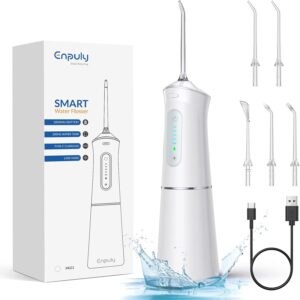 ENPLUY Irrigador Dental Portatil de Viaje con 5 Boquillas, 5 Modos, IPX7, 200ml
