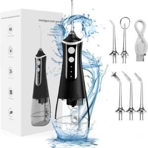 Irrigador Bucal Portatil, con 5 Boquillas 3 Modos IPX6 300ML USB-C Recargable Irrigador