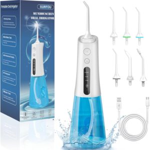 SURFOU Irrigador Dental, Irrigador Bucal Portatil con 6 Boquillas 3 Modos 4 Presión de
