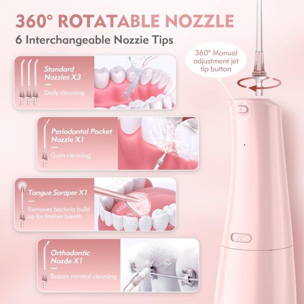 300mL Water Flosser con 4 Modos 6 Puntas de Chorro,Irrigador Oral Dental para Casa y Viaje - Imagen 3