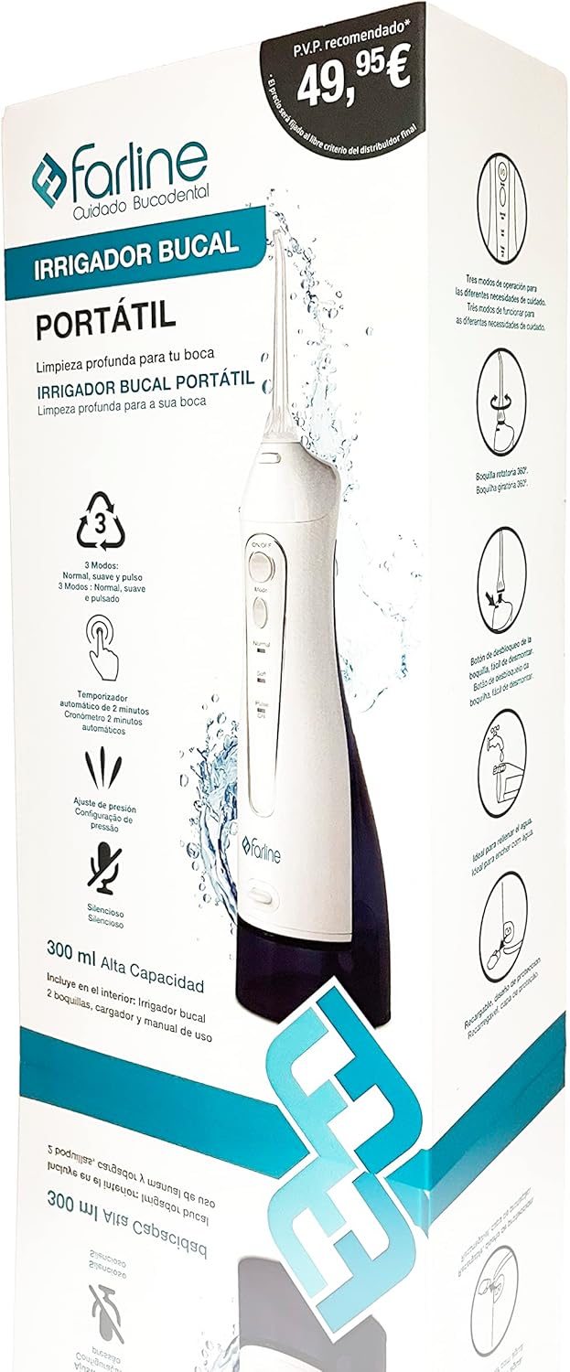 Farline Irrigador Bucal Portátil Dental Inalámbrico inteligente Recargable con un Tanque - Imagen 2