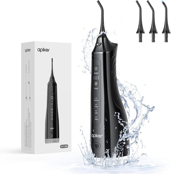 Apiker Irrigador Bucal Portatil 310ML,Irrigador Dental Portatilcon 2 Boquillas,Irrigador