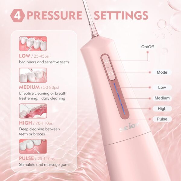 300mL Water Flosser con 4 Modos 6 Puntas de Chorro,Irrigador Oral Dental para Casa y Viaje - Imagen 2