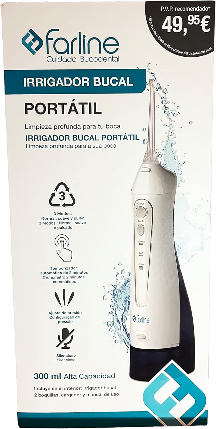 Farline Irrigador Bucal Portátil Dental Inalámbrico inteligente Recargable con un Tanque