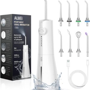 AUIEI Jet Dental Hydropulsor Portable Water Flosser, irrigador oral 5 modos y 8 boquillas,