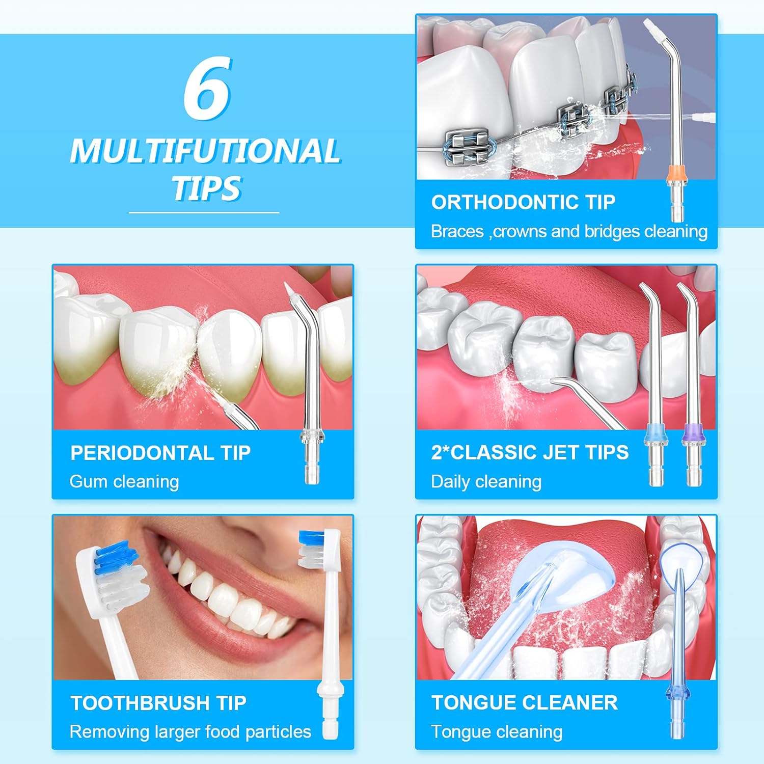h2ofloss 1 punta periodontal y 1 cepillo de dientes para modelo de irrigador dental - Imagen 2