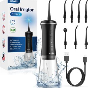 Sejoy Irrigador dental inalámbrico recargable, púas de hilo dental para limpieza de