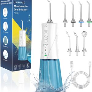 SURFOU Irrigador Dental, Irrigador Bucal Portatil con 7 Boquillas 3 Modos 5 Presión de