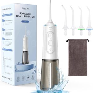 BESTOPE Irrigador dental Inalámbrico 250ml con 4 Puntas de Boquilla, IPX7 Impermeable,