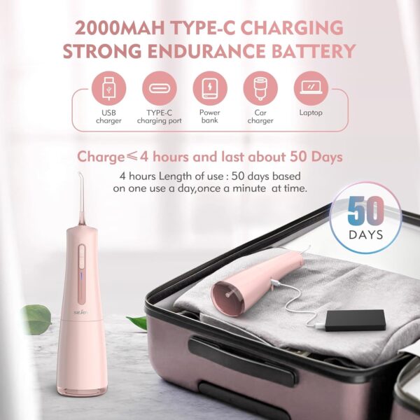 300mL Water Flosser con 4 Modos 6 Puntas de Chorro,Irrigador Oral Dental para Casa y Viaje - Imagen 6