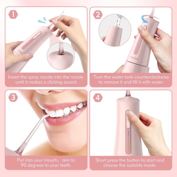 300mL Water Flosser con 4 Modos 6 Puntas de Chorro,Irrigador Oral Dental para Casa y Viaje - Imagen 8