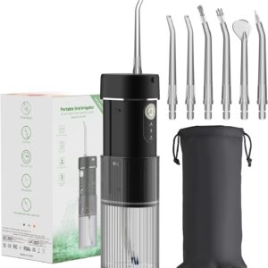 GEEDIAR Irrigador Dental, IPX7 Impermeable Irrigador Bucale con 6 Boquillas,190ml