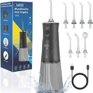 SURFOU Irrigador Dental, Irrigador Bucal Portatil con 7 Boquillas 3 Modos 5 Presión de