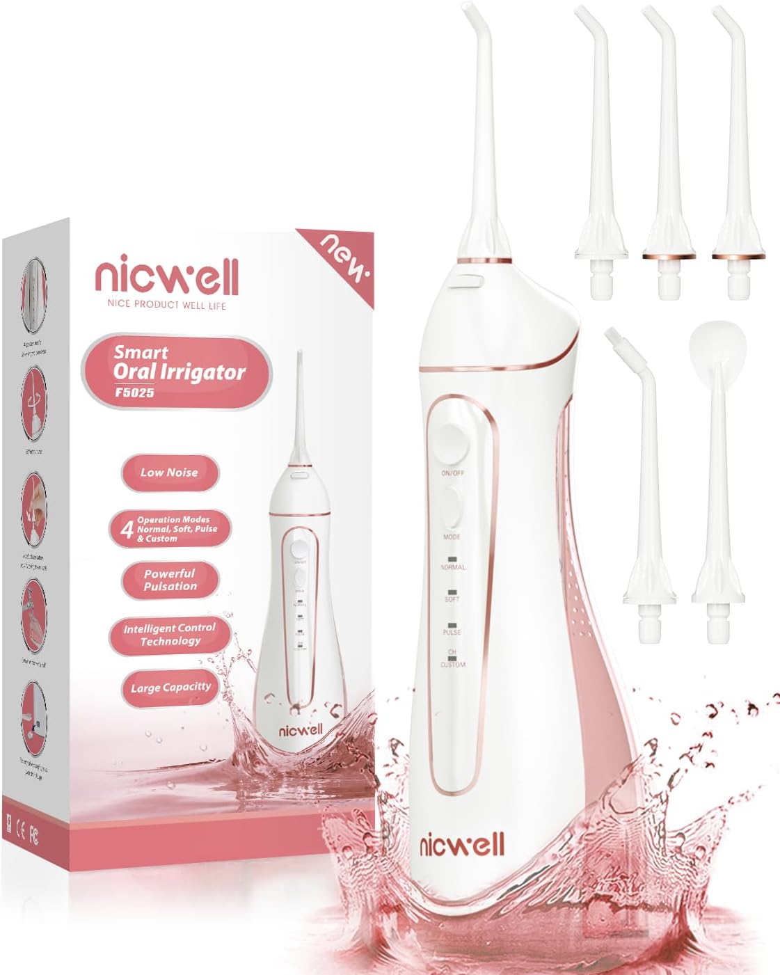 Nicwell - Cordless Dental Flosser for Teeth - 4 Modes Portab...