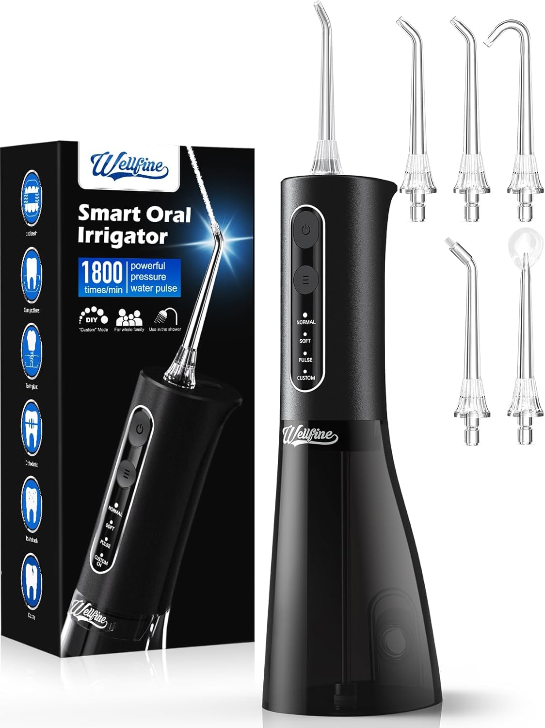 WELLFINE Water Dental Dental Pick, 4 Modes Cordless Oral Irr...